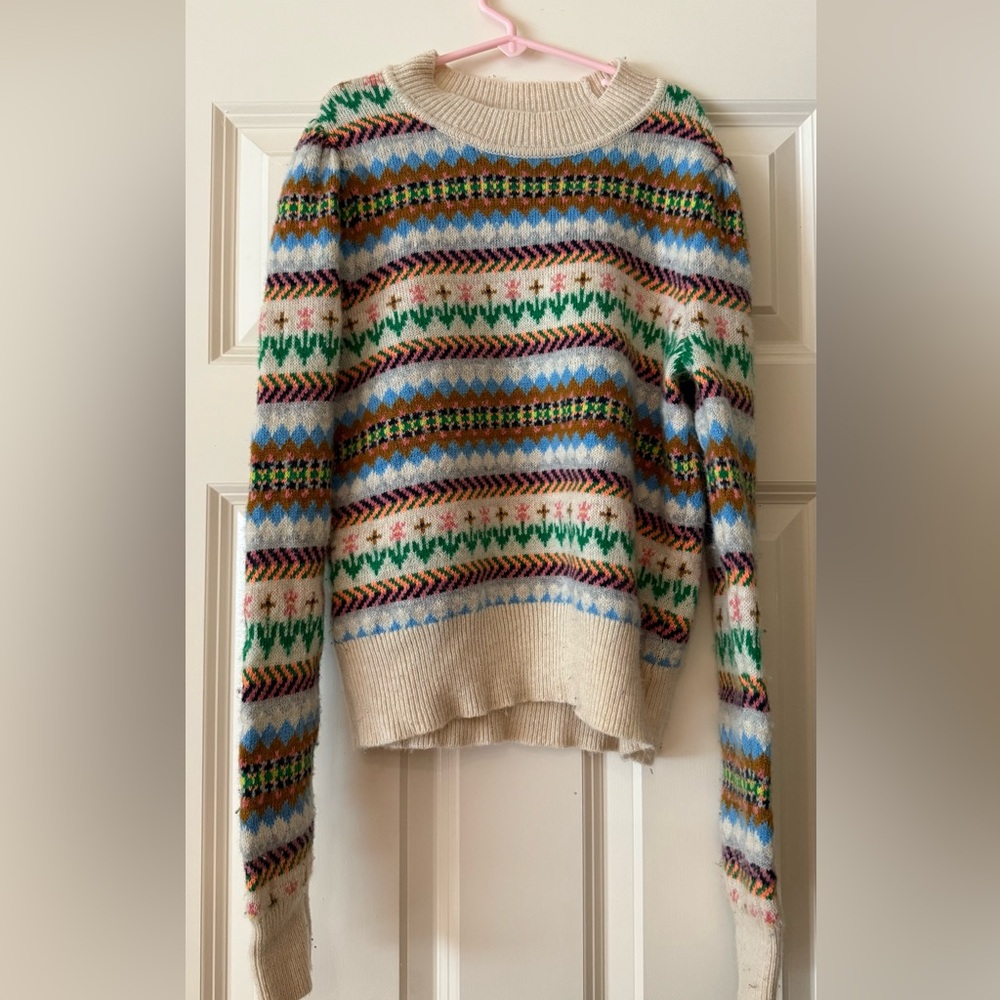 J. Crew Cuts Knit Sweater Girls' floral Fair Isle sweater size 10 wool